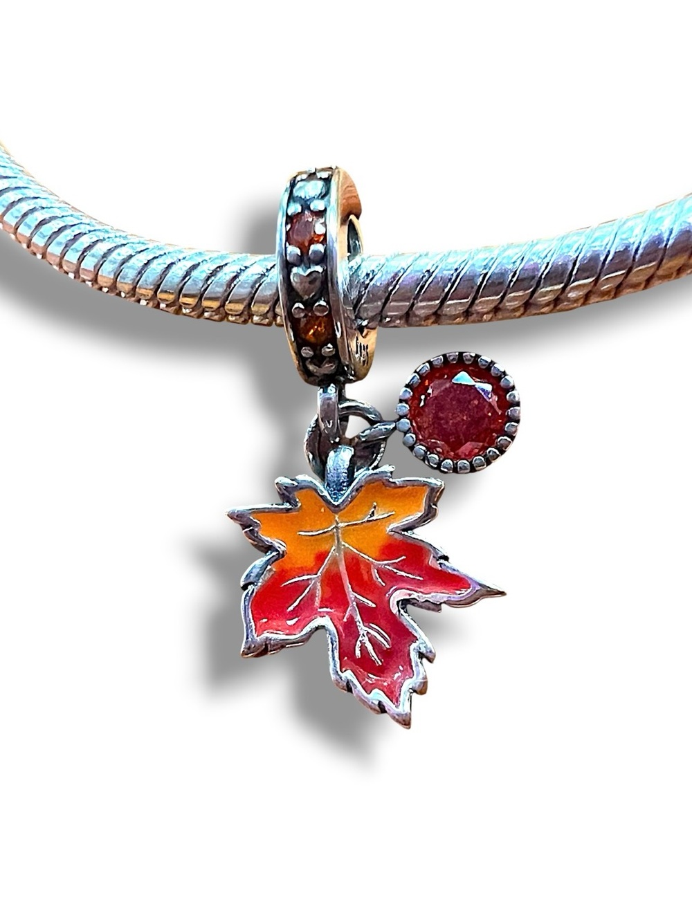Autumn Maple Leaf & Auburn Crystal S925 Pandora Moments Compatible Charm